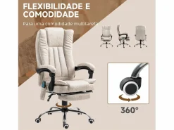 Vinsetto Silla De Oficina|Silla de oficina Orquídea Homcom 6 puntos de masaje + calefacción + reposapiés crema 113-120x70x62 cm
