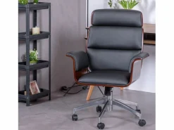 Silla de oficina para ejecutivos en madera oscura de nogal y tapizada en polipiel - Nordic S -^Nest Dream Best
