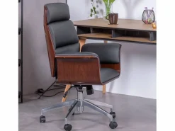 Silla de oficina para ejecutivos en madera oscura de nogal y tapizada en polipiel - Nordic S -^Nest Dream Best