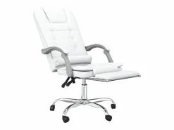 Clicnbuy Silla de oficina reclinable masaje cuero sintético Blanco New