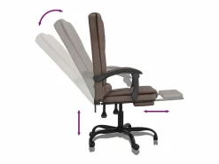 Clicnbuy Silla de oficina reclinable masaje cuero sintético marrón Marru00f3n New