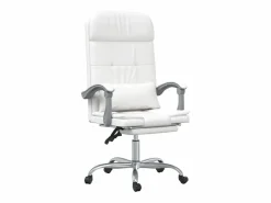 Clicnbuy Silla de oficina reclinable masaje cuero sintético Blanco Hot