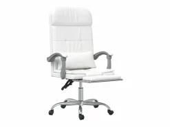 Clicnbuy Silla de oficina reclinable masaje cuero sintético Blanco Hot