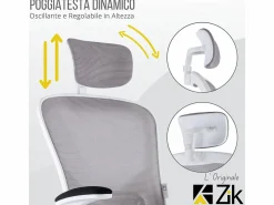 Silla de oficina Silla ergonómica Soporte lumbar con reposabrazos y reposacabezas oscilante, y gris - ZIK Blanco Discount