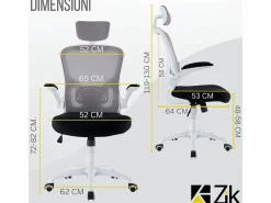 Silla de oficina Silla ergonómica Soporte lumbar con reposabrazos y reposacabezas oscilante, y gris - ZIK Blanco Discount