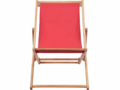 Silla de playa plegable de tela y estructura de madera roja ES78892^ Sale