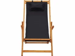 Silla de playa plegable madera maciza de eucalipto y tela negra ES65781^ Sale
