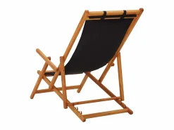 Silla de playa plegable madera maciza de eucalipto y tela negra ES65781^ Sale