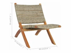 Clicnbuy Silla de ratán kubu natural y madera maciza de caoba Marru00f3n