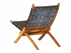 Silla de relax plegable cuero auténtico^vidaxl