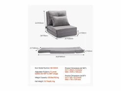 Silla de Suelo SucceBuy Silla de Suelo Convertible con 5 Posiciones Ajustables, Sofá Cama Tapizado con Respaldo Ajustable, Estructura de Metal y Cojín^ Sale
