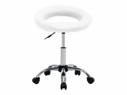 Taburete De Oficina|Silla de trabajo con ruedas de piel sintética blanca