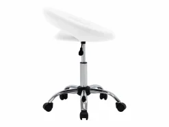 Taburete De Oficina|Silla de trabajo con ruedas de piel sintética blanca
