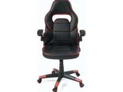 Kayelles Silla gamer de cuero sintético, asiento reclinable y giratorio, reposabrazos acolchados abatibles, ruedas suaves BAJA (negro-rojo) Negro / Rojo