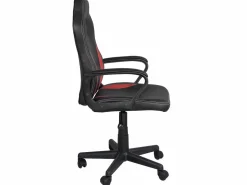 Kayelles Silla Gaming|Silla gamer junior, altura ajustable, asiento de cuero sintético bicolor, giratoria 360°, reposabrazos acolchados, ruedas WAN (negro rojo)