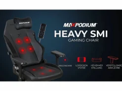 MAXPODIUM Silla Gaming|Silla gamer premium con función de masaje, soporta 170 kg – Heavy SMI, Negra