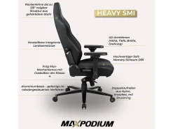 MAXPODIUM Silla Gaming|Silla gamer premium con función de masaje, soporta 170 kg – Heavy SMI, Negra