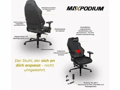 MAXPODIUM Silla Gaming|Silla gamer premium con función de masaje, soporta 170 kg – Heavy SMI, Negra