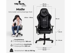 Silla gamer premium con sistema de masaje, soporta 150 kg – Tactical SMI, Negra^MAXPODIUM Sale