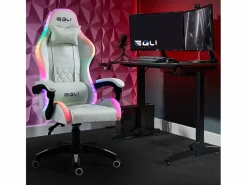 Silla Gaming|Silla gaming blanca ergonómica reclinable LED sillón con cojín Pixy