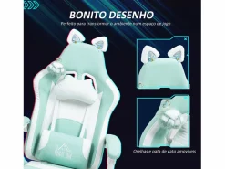 Homcom Silla gaming Cat 2 cojines + reposapiés turquesa 116-124x65x62 cm Gris claro Hot