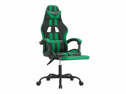 Clicnbuy Silla gaming con reposapiés cuero sintético verde Negro Clearance