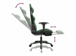 Clicnbuy Silla gaming con reposapiés cuero sintético verde Negro Sale