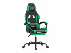 Clicnbuy Silla gaming con reposapiés cuero sintético verde Negro Online