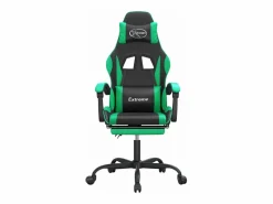 Clicnbuy Silla gaming con reposapiés cuero sintético verde Negro Online