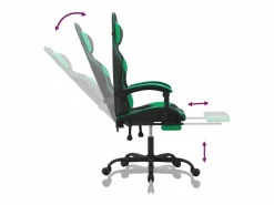 Clicnbuy Silla gaming con reposapiés cuero sintético verde Negro Online