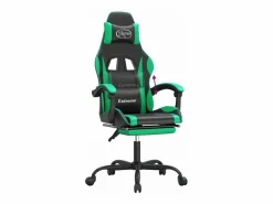 Clicnbuy Silla gaming con reposapiés cuero sintético verde Negro Online