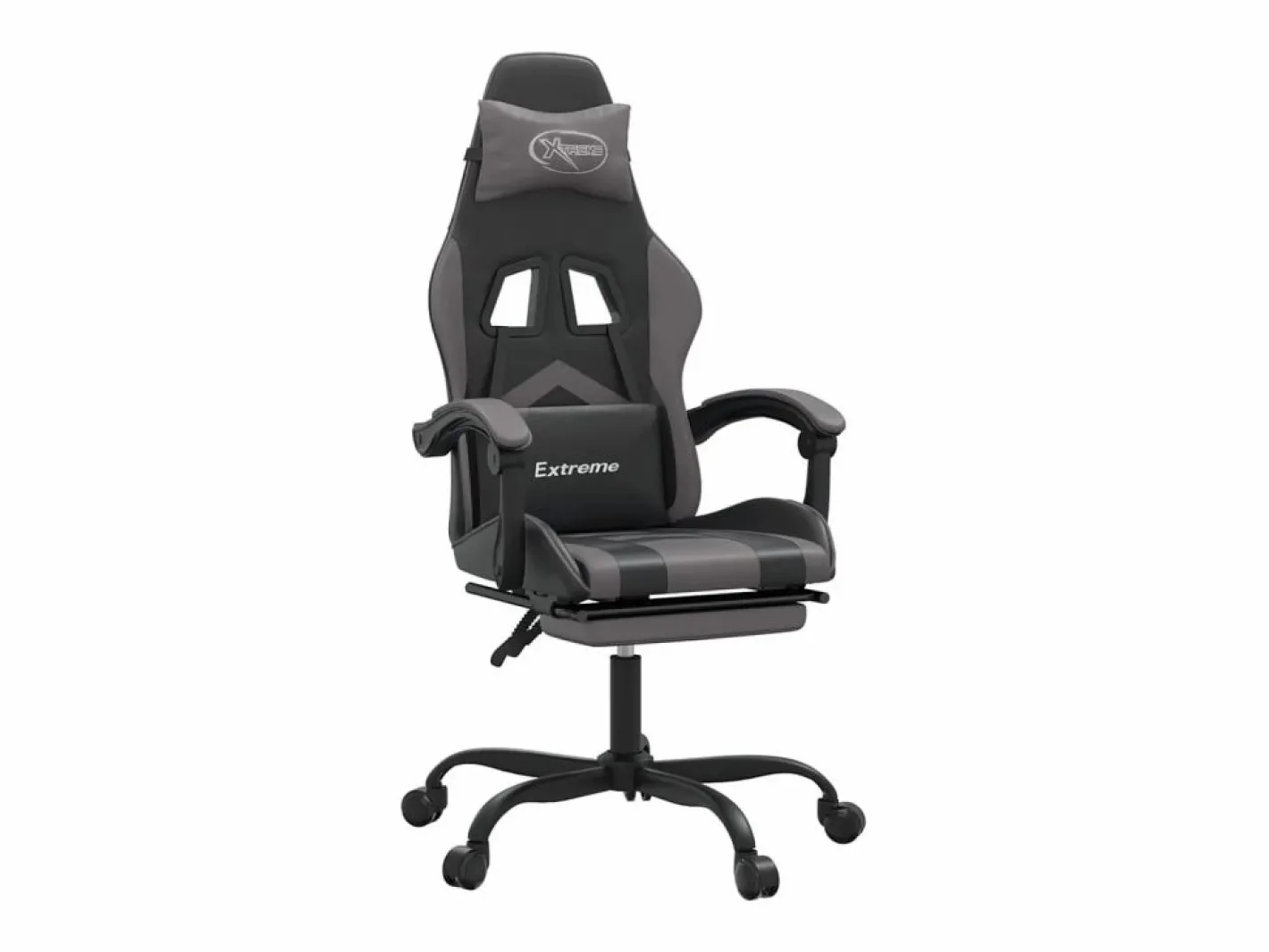 Clicnbuy Silla gaming con reposapiés cuero sintético gris Negro New