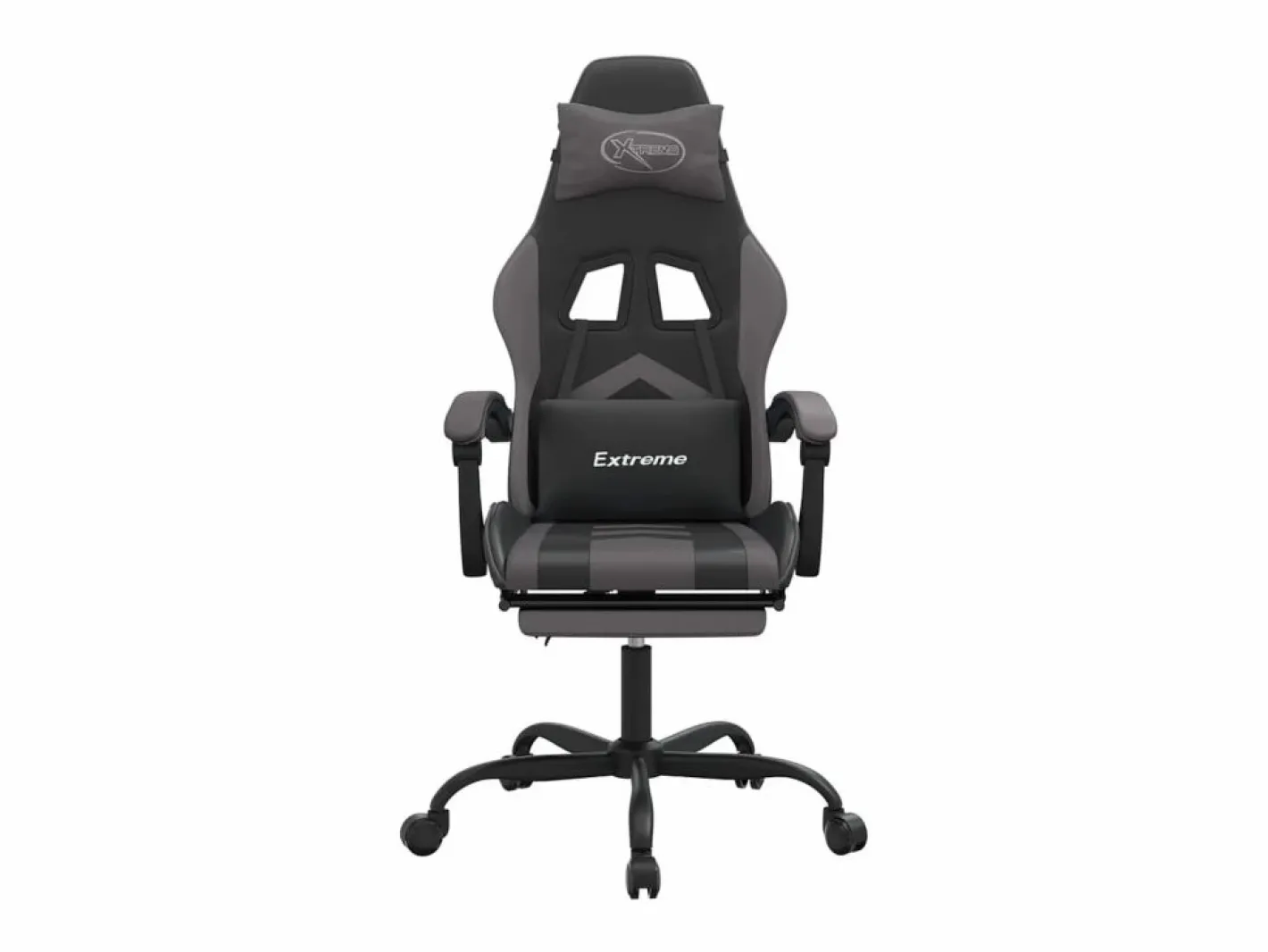 Clicnbuy Silla gaming con reposapiés cuero sintético gris Negro New