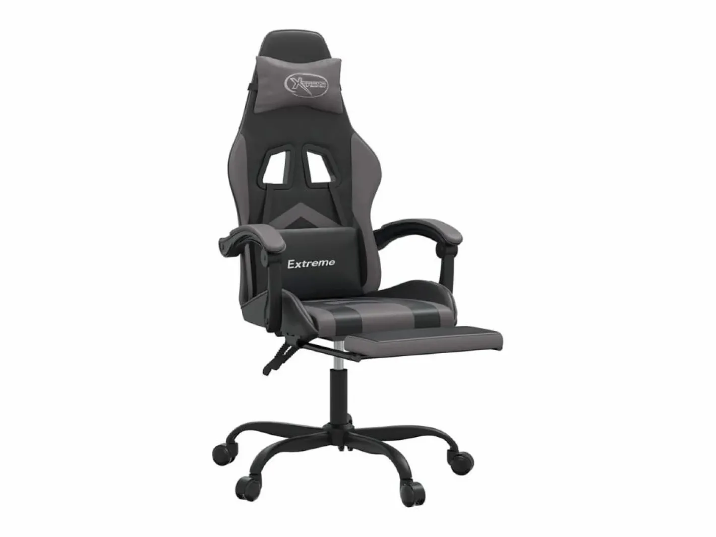 Clicnbuy Silla gaming con reposapiés cuero sintético gris Negro New