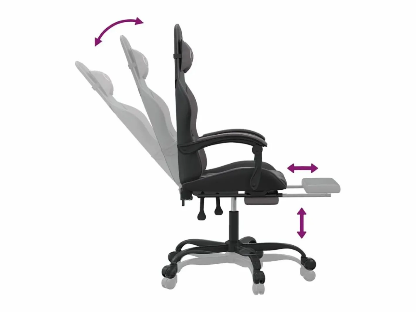 Clicnbuy Silla gaming con reposapiés cuero sintético gris Negro New