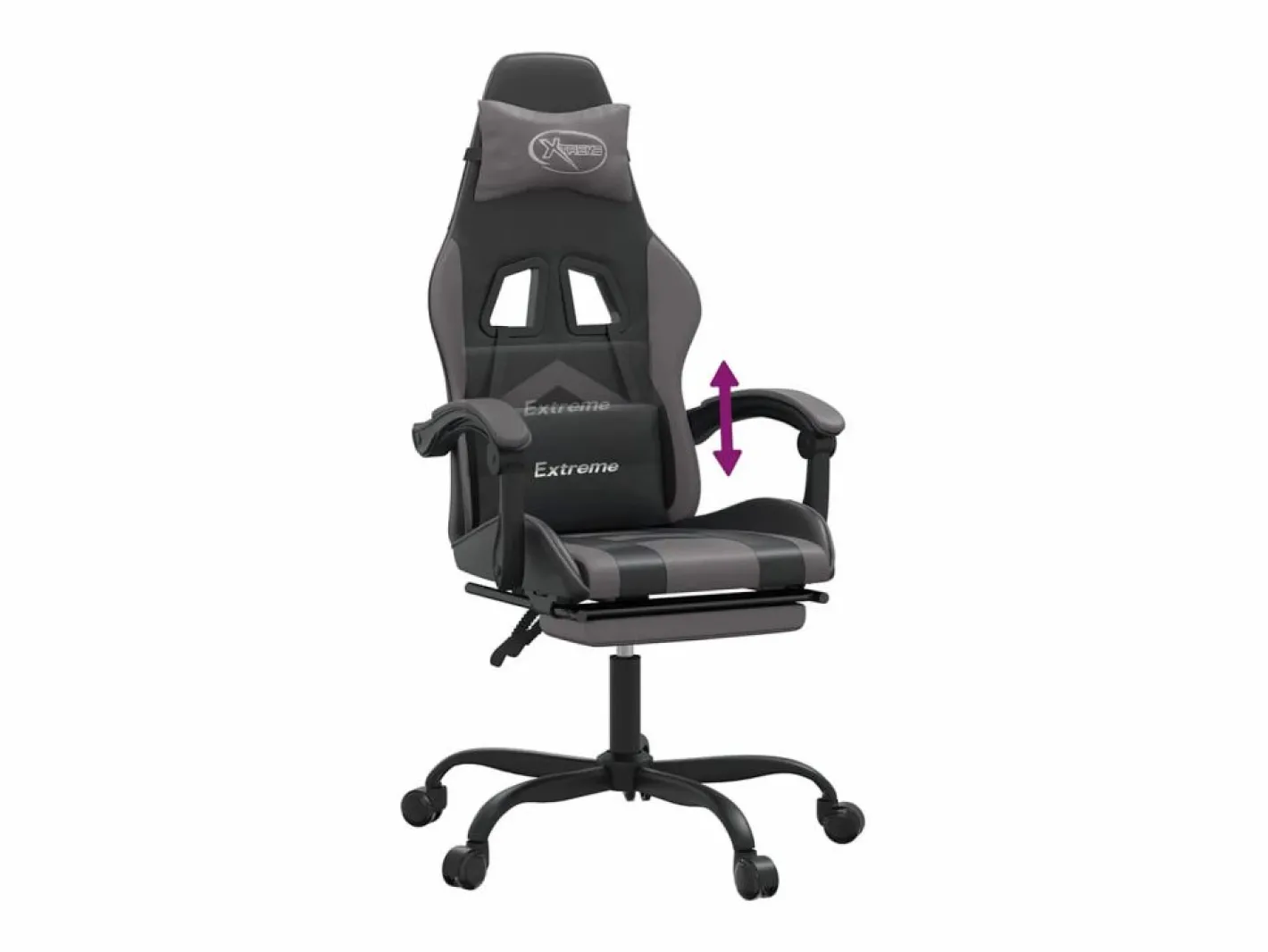 Clicnbuy Silla gaming con reposapiés cuero sintético gris Negro New