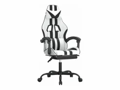 Clicnbuy Silla gaming con reposapiés cuero sintético negro Blanco Sale