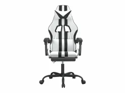 Clicnbuy Silla gaming con reposapiés cuero sintético negro Blanco Sale