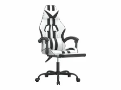Clicnbuy Silla gaming con reposapiés cuero sintético negro Blanco Sale