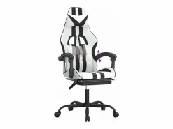 Clicnbuy Silla gaming con reposapiés cuero sintético negro Blanco Sale