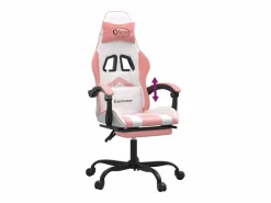 vidaxl Silla Gaming|Silla gaming con reposapiés cuero sintético blanco y