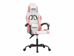 vidaxl Silla gaming cuero sintético blanco y Rosa New