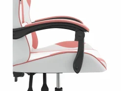 vidaxl Silla gaming cuero sintético blanco y Rosa New