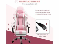 DripeX Silla Gaming|Silla Gaming de Cuero, con Reposapiés reposacabezas cojín lumbar, altura ajustable, ergonómica, 64x67x119/127cm