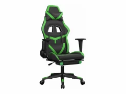 Clicnbuy Silla gaming de masaje y reposapiés cuero sintético negro Verde Discount