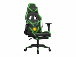 Clicnbuy Silla gaming de masaje y reposapiés cuero sintético negro Verde Discount