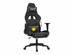 vidaxl Silla Gaming|Silla gaming de masaje y reposapiés cuero sintético negro