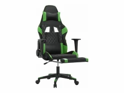 Clicnbuy Silla gaming de masaje y reposapiés cuero sintético negro Verde Online