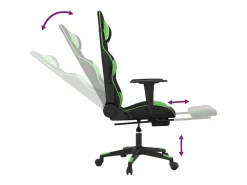 Clicnbuy Silla gaming de masaje y reposapiés cuero sintético negro Verde Online