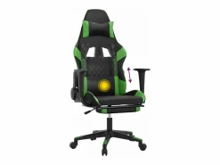 Clicnbuy Silla gaming de masaje y reposapiés cuero sintético negro Verde Online